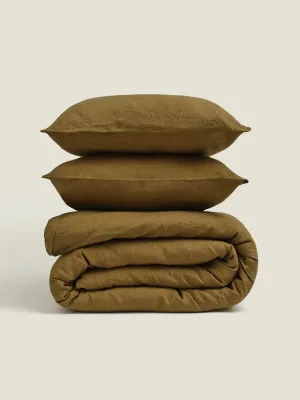 100% Linen Duvet Set in Olive