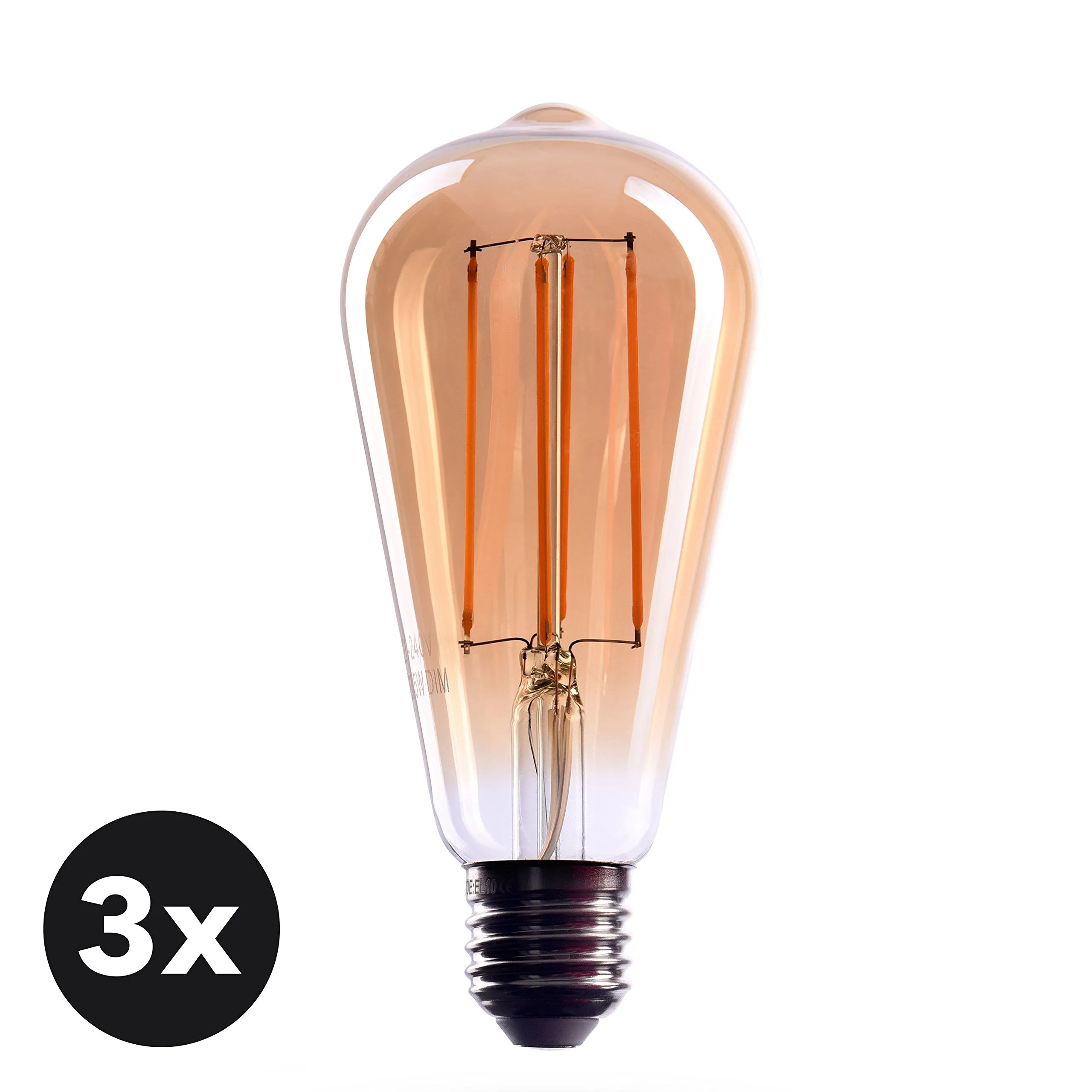 3x Edison Light Bulb E26 Base Dimmable Incandescent Bulbs, 110v-130v, 40 Watt