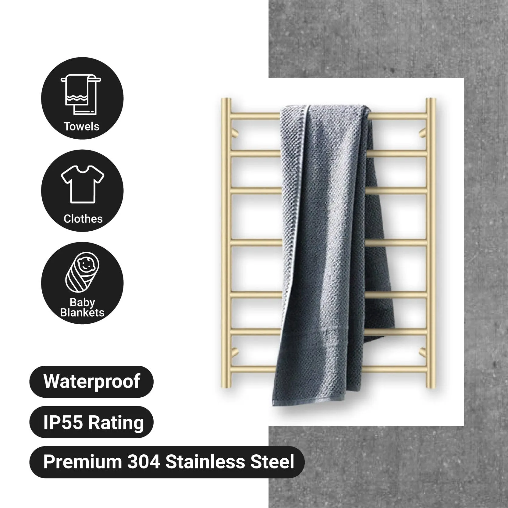 CLIO Heated Towel Rail Round Brushed Gold