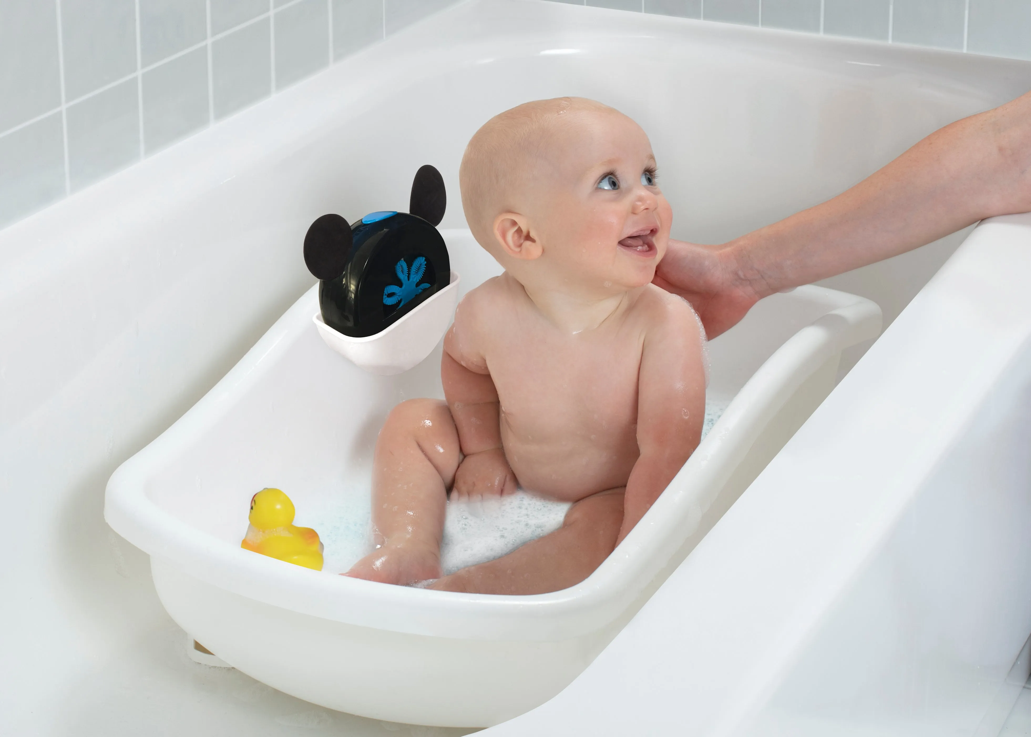 Disney Mickey Mouse My First Bubble Bath – 3-in-1 Newborn to Toddler Bathtub with Sling and Bubble Blower