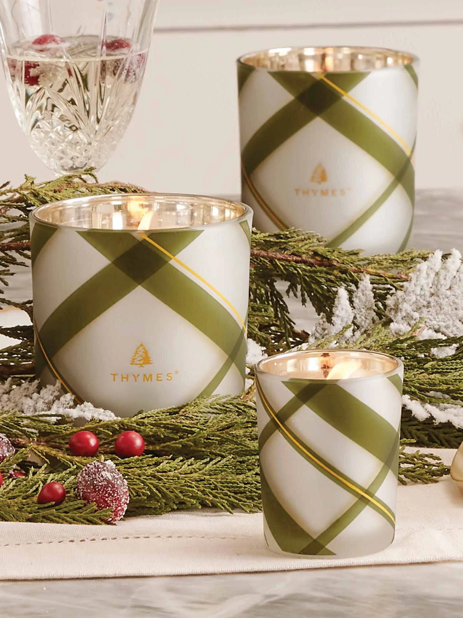 Frasier Fir Frosted Plaid Medium Candle, 10oz