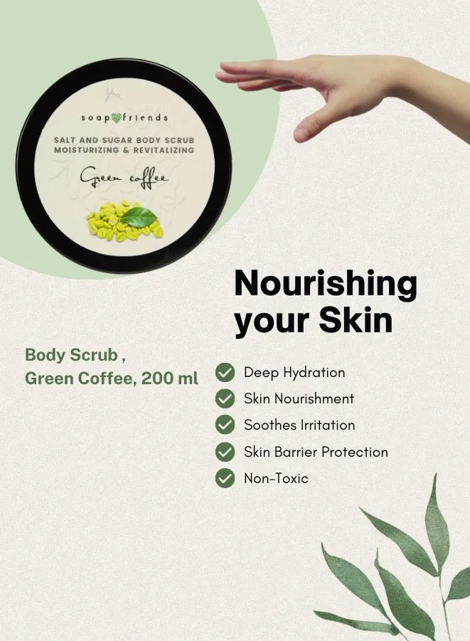 Green Coffee Body Scrub by Soap&Friends, 200ml – Exfoliating and Revitalizing Scrub for Smooth, Glowing Skin