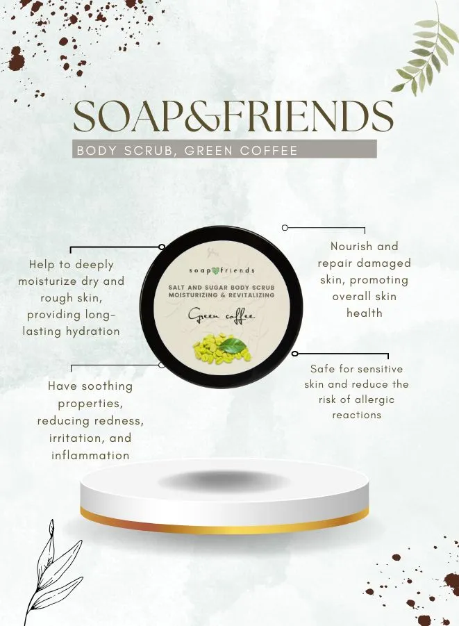 Green Coffee Body Scrub by Soap&Friends, 200ml – Exfoliating and Revitalizing Scrub for Smooth, Glowing Skin