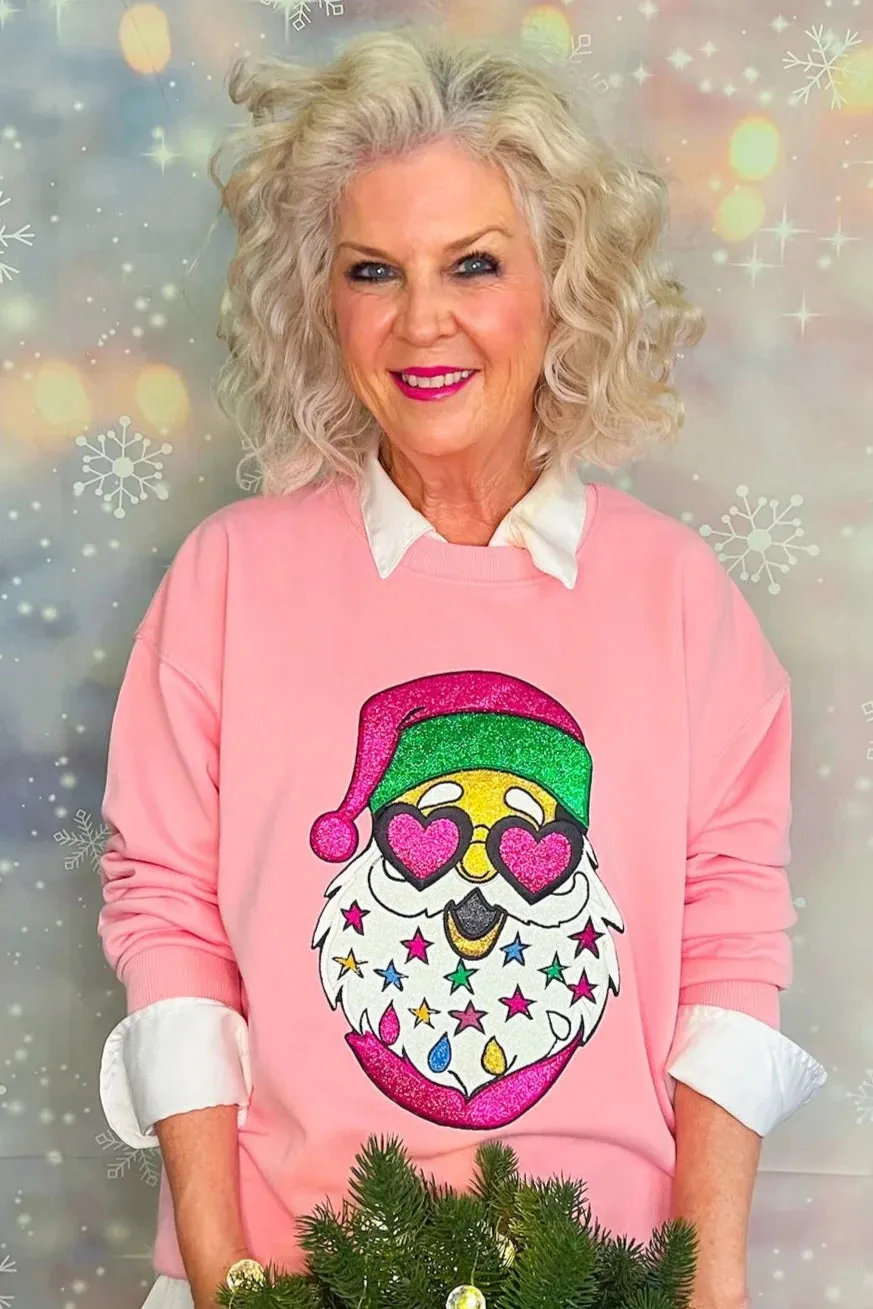 Heart Eyed Santa Sweatshirt - Pink