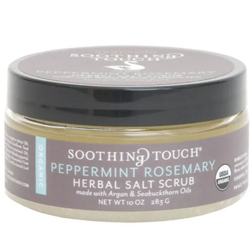 Herbal Salt Scrub Peppermint Rosemary 10 oz By Soothing Touch