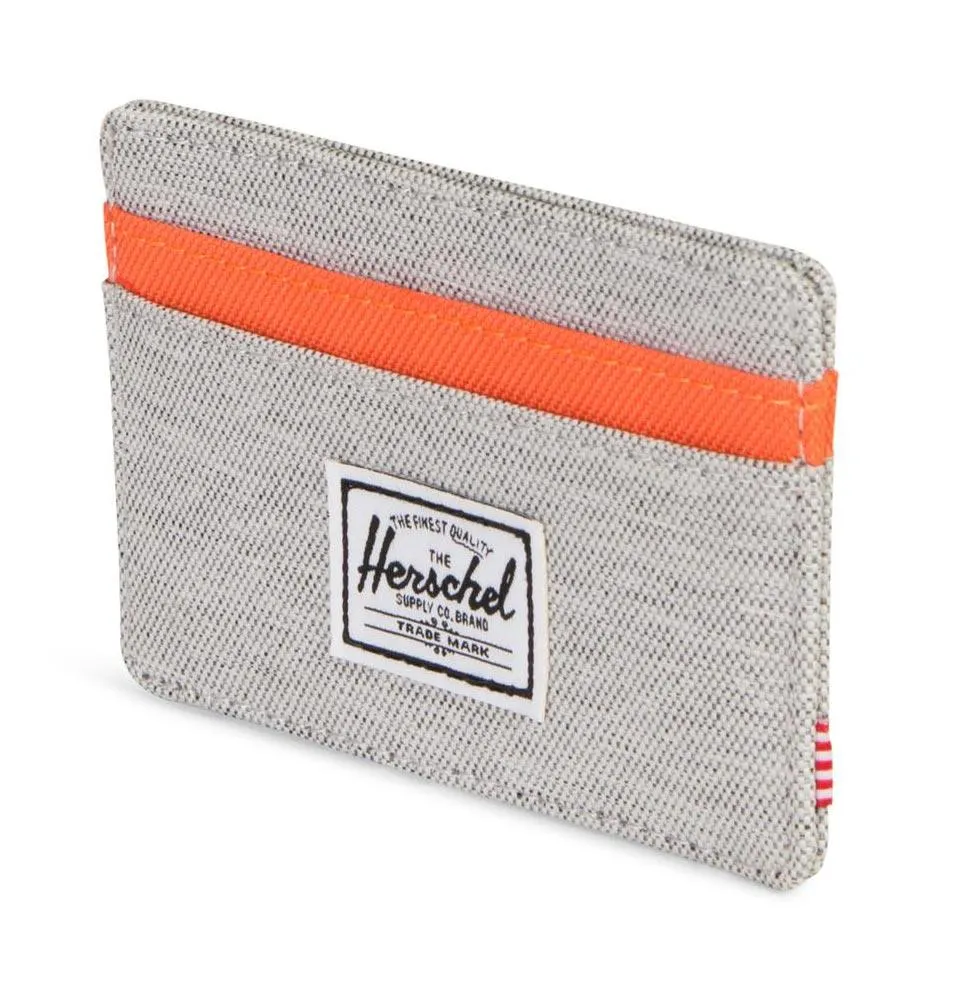 Herschel Charlie Card Holder – Light Grey Crosshatch/Vermillion Orange