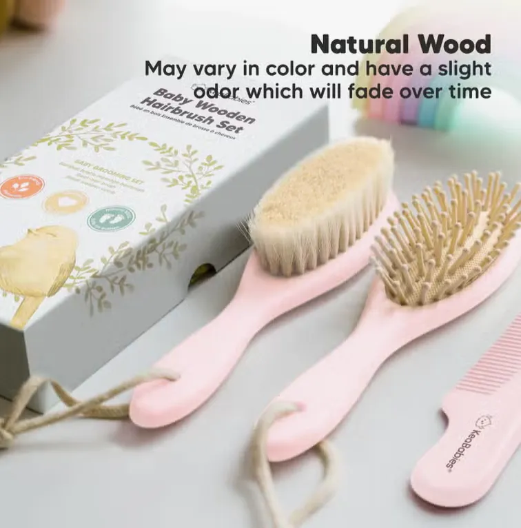 KeaBabies Wooden Hair Brush and Comb Set (Blush)