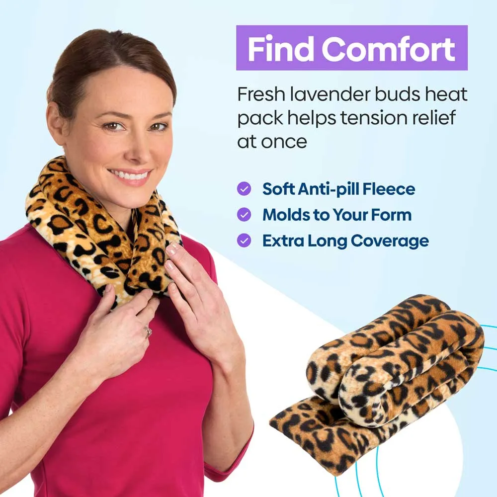 Lavender-scented Microwavable Neck Heating Wrap with Flax Seeds, 26"x5", Leopard Skin Print