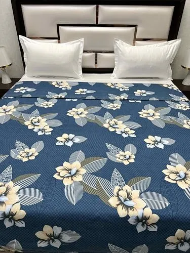 Pure Decor Comfy Collection Microfiber Comforter Double Bed King Size (88"X93") with Microfiber Layer Sheet Inside PD 4323 - Floral, Blue