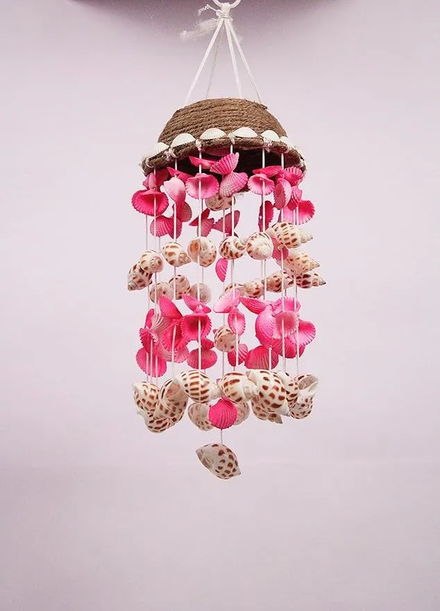 Shellkrafts Sea Shell Wind Chime for Home Decor | Balcony & Garden | Soothing Rain Sound & Very Lucky According to Vastu | Attracts Good Luck | Positive Energy (Pink)