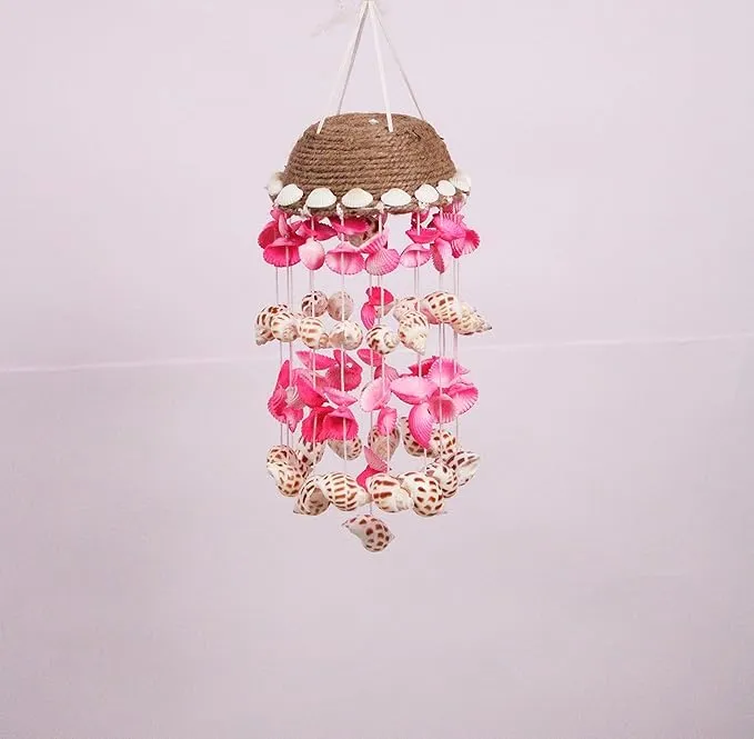 Shellkrafts Sea Shell Wind Chime for Home Decor | Balcony & Garden | Soothing Rain Sound & Very Lucky According to Vastu | Attracts Good Luck | Positive Energy (Pink)