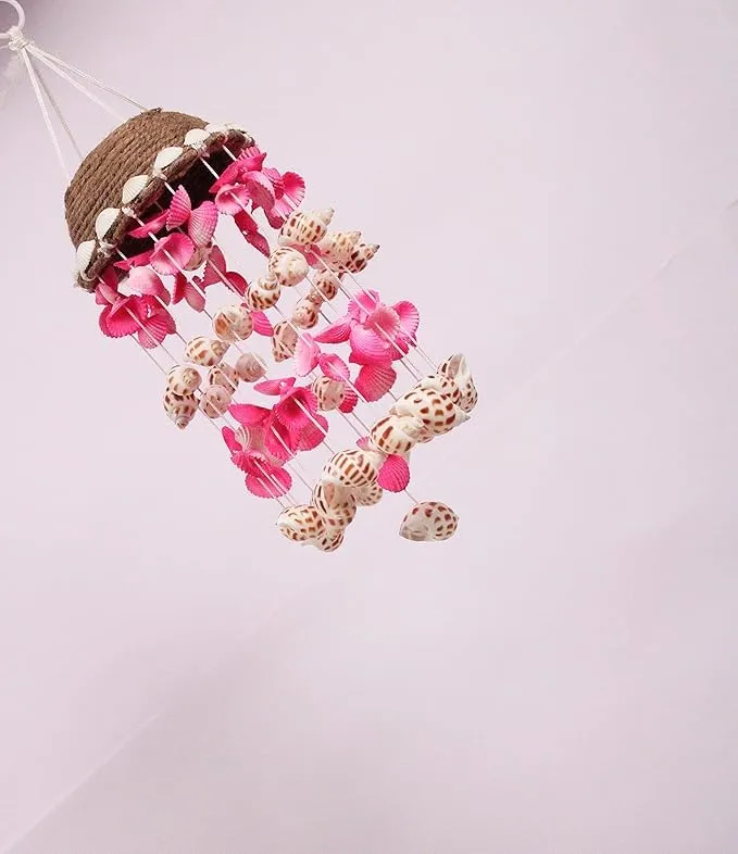 Shellkrafts Sea Shell Wind Chime for Home Decor | Balcony & Garden | Soothing Rain Sound & Very Lucky According to Vastu | Attracts Good Luck | Positive Energy (Pink)