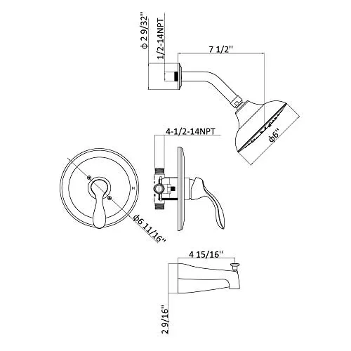 Single Lever Bath and Shower Trim Kit Flat Head