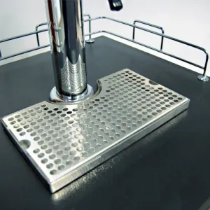 Stainless Steel Drip Tray with Tower Cutout and Drain - Large 12" x 7"