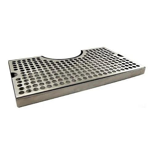 Stainless Steel Drip Tray with Tower Cutout and Drain - Large 12" x 7"