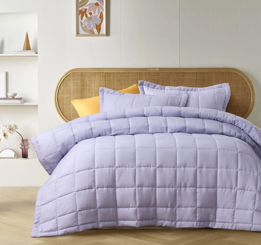 Stonewashed French Linen Coverlet Set Range Lilac