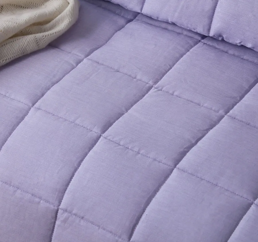 Stonewashed French Linen Coverlet Set Range Lilac