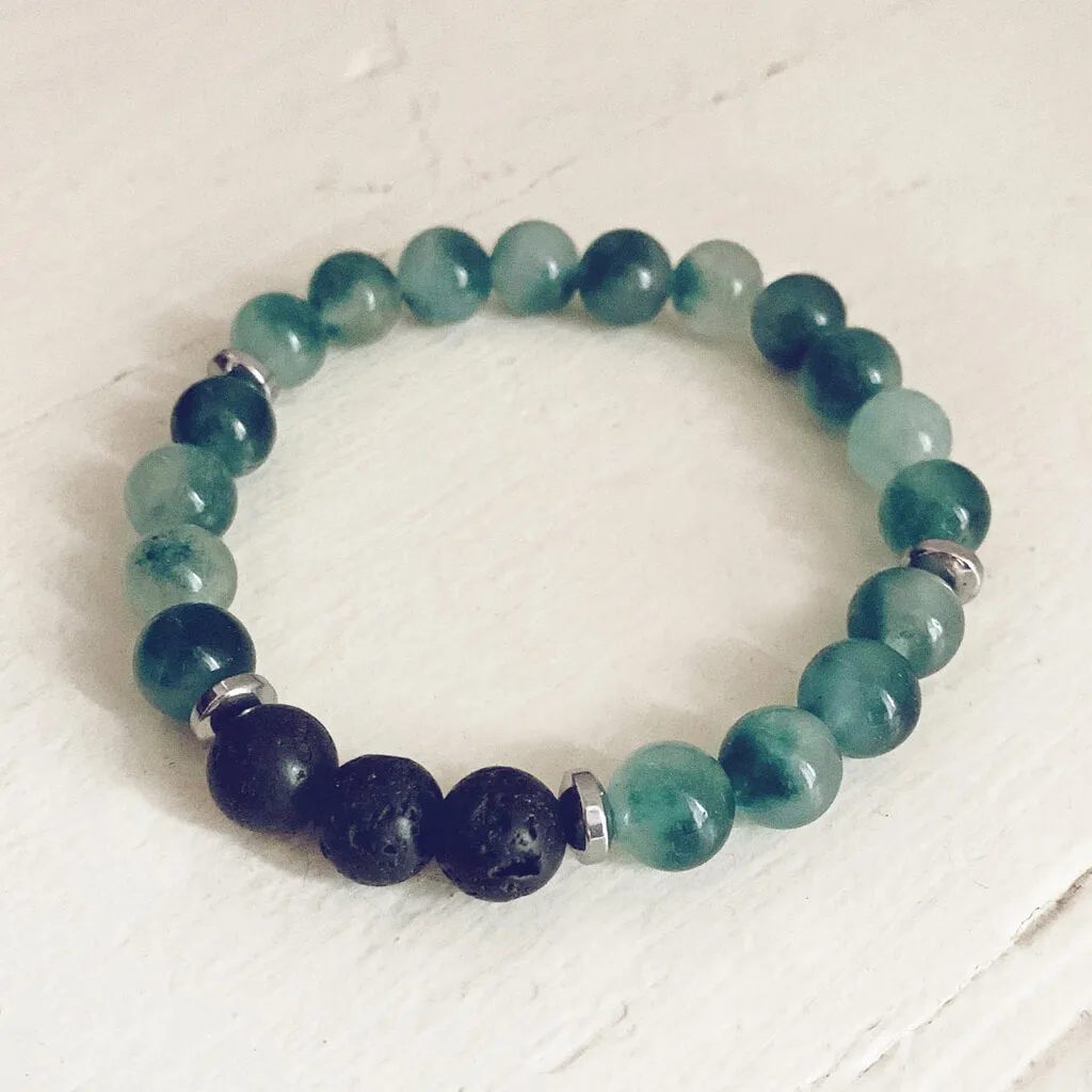 tide // caribbean sea green jade, lava rock and hematite mala bead bracelet