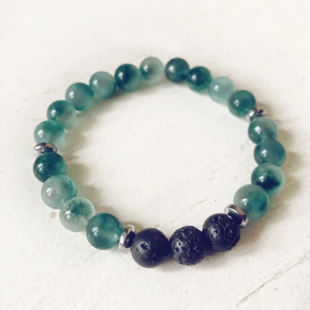 tide // caribbean sea green jade, lava rock and hematite mala bead bracelet