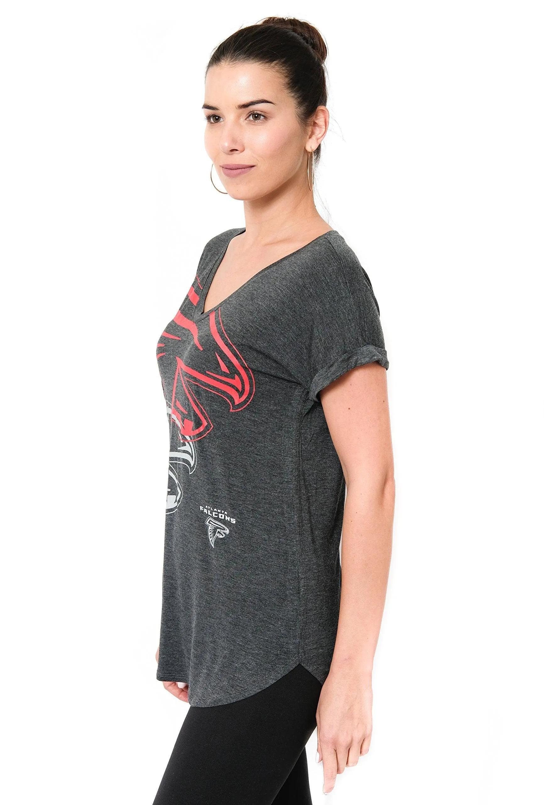 Ultra Game NFL Atlanta Falcons Official Women's Super Soft Modal Vintage V-Neck T-Shirt|Atlanta Falcons