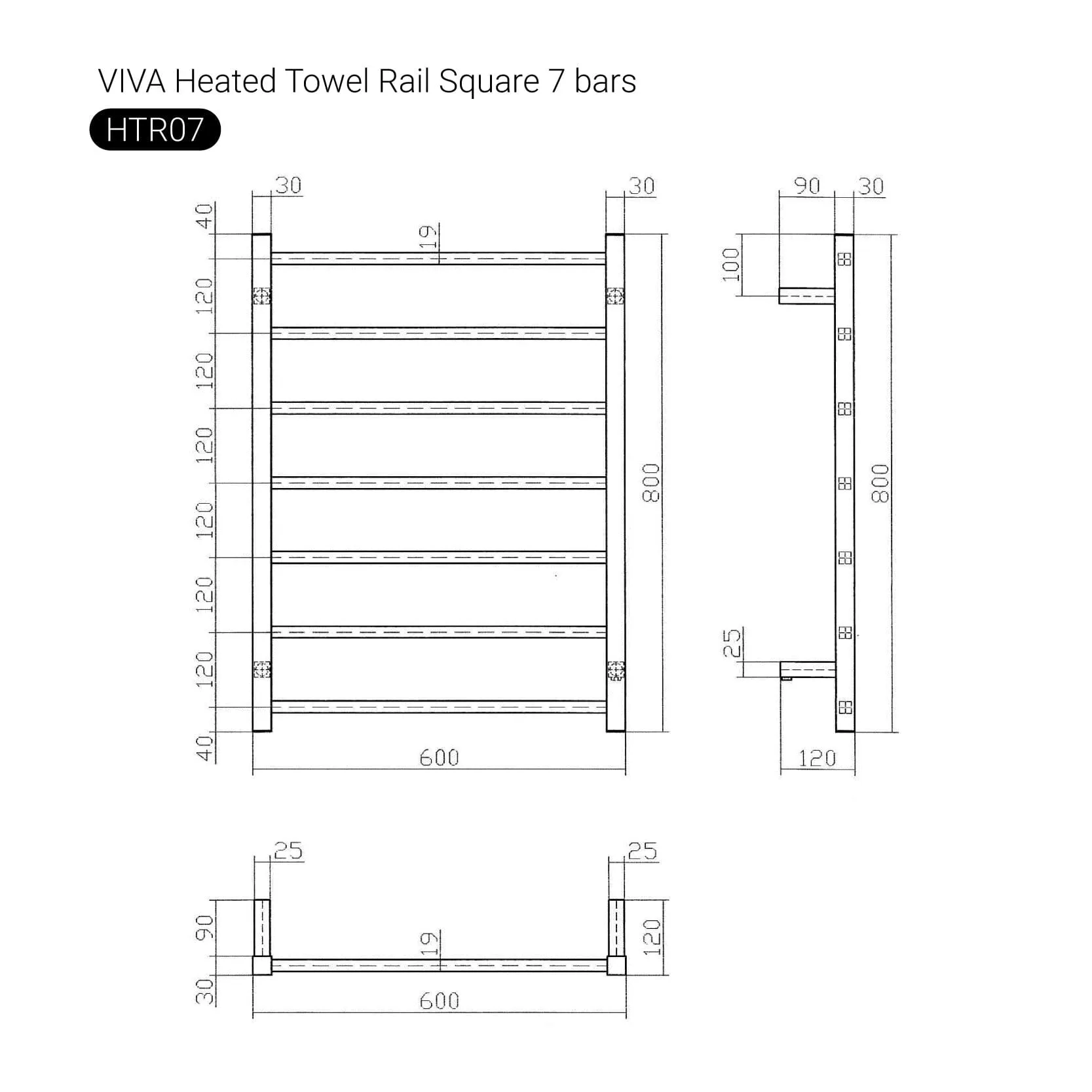 VIVA Heated Towel Rail Square Chrome